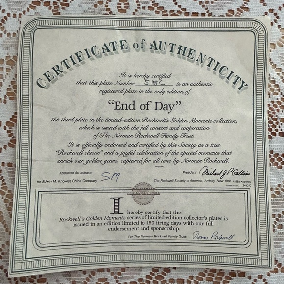 💙 ✨VTG Norman Rockwell End of Day Decorative Plate w Certificate 1988 - Picture 2 of 15